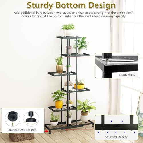 Twhep 6 Tier 12 Pots Black Metal Plant Stand Indoor Patio Balcony - Image 2
