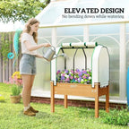 Outsunny Raised Garden Bed with PE Greenhouse Cover 35x22x47 inch Sand - Image 5
