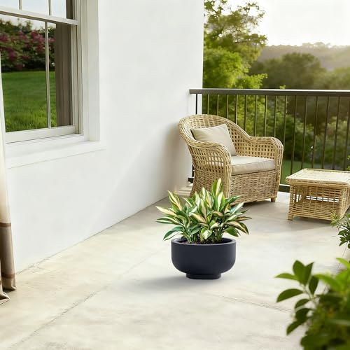 Kante Small Round Pedestal Charcoal Concrete Planter 13.8" Dia, Outdoor - Image 6