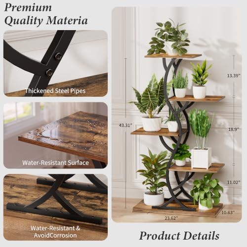 Plant Stand Indoor with Grow Lights - 5 Tiered Corner Plant Shelves (Brown) - Image 6