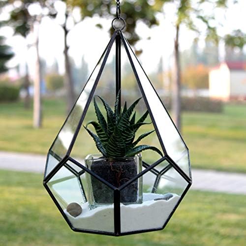 WGV Hanging Geometric Planter Terrarium Width 6.5" Height 8.75" Clear Glass Black Frame DIY Succulent air Plant Miniature Fairy Garden Windowsill Decor Teardrop 1 Piece - Image 3