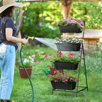 Vertical Garden Planter 4 Tier Planters for Outdoor Plants Vertical Raised Garden Bed with Drainage Holes Herb Garden Planter Outdoor Indoor Patio Yard Balcony (Black) - Image 6