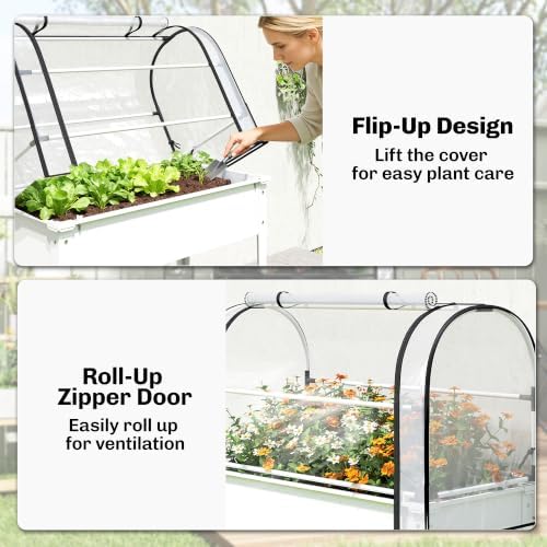 Outsunny Raised Garden Bed with Flip-Up Cover 39.4" x 19.3" x 53.5", White - Image 5