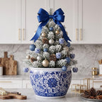 Domensi 12'' Blue and White Fishbowl Planter Chinoiserie Planter, Lotus - Image 3