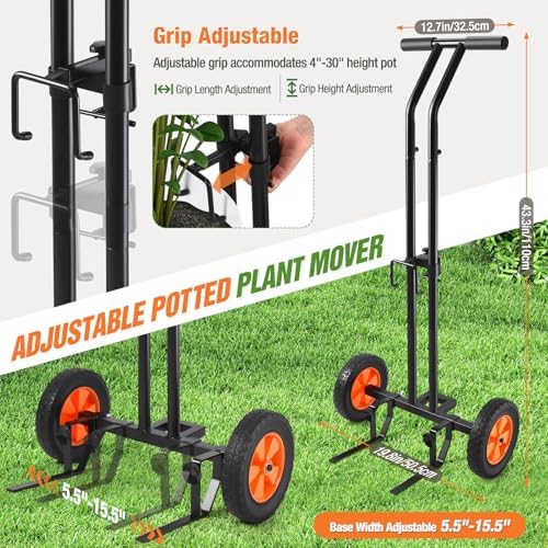 Plant Caddy with Wheels, Heavy Duty Plant Mover Cart with Adjustable Grabbing Arm and Strap, 175 LBS T-Handle Plant Dolly with Suction Cups for Plant Pots Garden Pot Trolley Indoor Outdoor Use, Black - Image 4