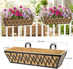 2 Pack 24 Inch Window Boxes Planters Railing Planter Box with Adjustable Brackets for Porch Fence Patio Balcony Hanging Flower Baskets with Coco Liners for Outdoor Garden Décor - Black - Image 6