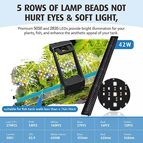 hygger Clip On Full Spectrum Aquarium LED Light, 42W Day-Night Dual Timer Sunrise-Day-Sunset-Moon Fish Tank Light, Adjustable Timer Brightness with 9 Colors for Planted Tank - Image 3