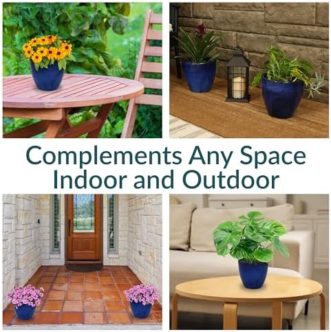 Sunnydaze 8 in. Outdoor Glazed Ceramic Plant Pot - Imperial Blue - Set of 2 - Image 3