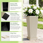 24" Tall Planters for Outdoor Plants with Tray Set of 2 Resin Beige - Image 3