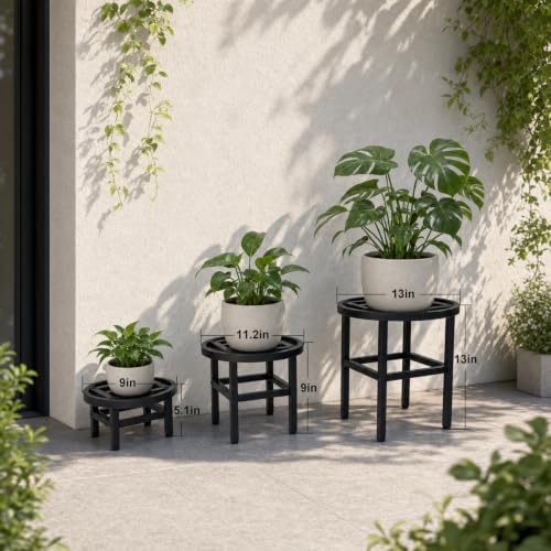 Metal Heavy Duty Plant Stand Indoor Outdoor,3-Pack(φ9+φ11+φ13) Plant Stands Riser,Wrought Iron Pedestal Holders for Large Pots,Outside Rust-Proof Black Flower Display Shelf for Patio - Image 3