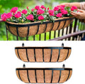 LaLaGreen Railing Planter Box (24 Inch, 2 Pack) Black Metal Rectangular Hanging Planters with Coco Liner, Flower Boxes Brackets for Deck Railings Outdoor Plants Over Rail Fence Balcony Patio Porch by L%C3%A1L%C3%A1Green
