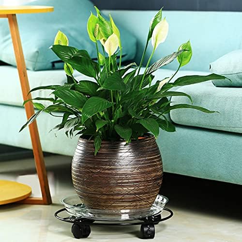 3 Packs Large Metal Plant Caddy 13” Plant Dolly with Casters Heavy Duty Wrought Iron Rolling Plant Stand with Wheels for Indoor and Outdoor Plant Pot Rollers Black, Plastic Saucers Included - Image 7
