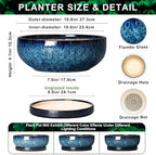 Bonsai Pots, 10 Inch Ceramic Succulent Pots with Saucer, Blue - Image 2