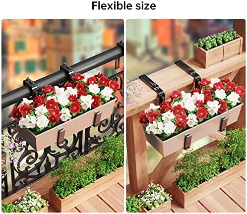Y&M 4 Pcs Deck Railing Adjustable Planter Box Brackets (6 to 12.5 in), Universal Heavy Duty Iron Flower Box Brackets Wall Mounting Hooks for Fences, Patio, and Garden - Black (Patent Registered) - Image 4