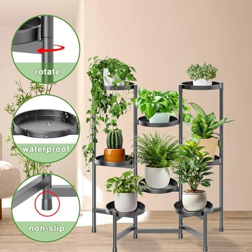 5 Tier Plant Stand Indoor Tall, Adjustable Black Plant Shelf for Multiple 8 Potted Flower Plants Holders, Corner Metal Flower Display Rack for Patio Garden Balcony Living Room Office (A) - Image 5