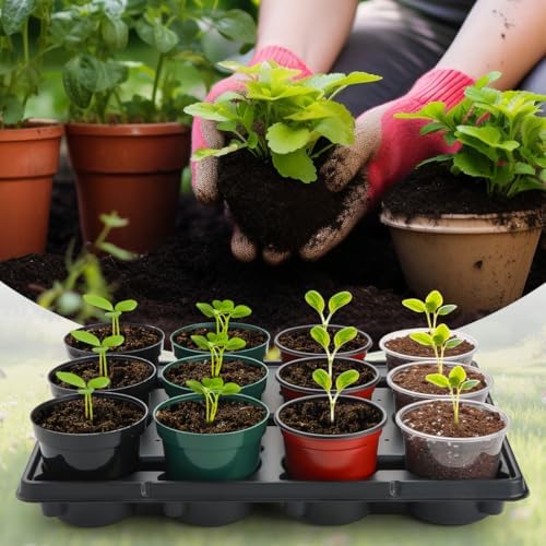 RooTrimmer 12 Cell Round Nursery Pot Trays Thickened Durable Seedling Pots Shuttle Carrying Trays for Holding 4 Inch Nursery Pots (16.85" × 12.6", 20-Pack) - Image 5