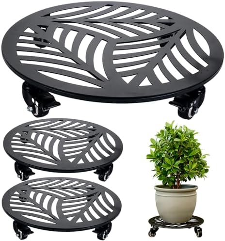 3 Packs Metal Plant Caddy with Wheels 15 inches Heavy-Duty Iron Rolling Plant Stand with Casters Indoor Outdoor Wheeled Plant Roller Base Pot Movers Plant Dolly Coaster Trolley Black by Planterhoma