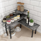 Homode Kitchen Countertop Organizer, 3 Tier Corner Shelf Bathroom Counter Organizer, Wooden Counter Shelf Stand Space Saver, Easy Assembly, Rustic Grey by Homode