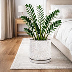 D'vine Dev Embossed Leaves Ceramic Planter, 10 in, Smoked White, 27-A-P-1 - Image 2