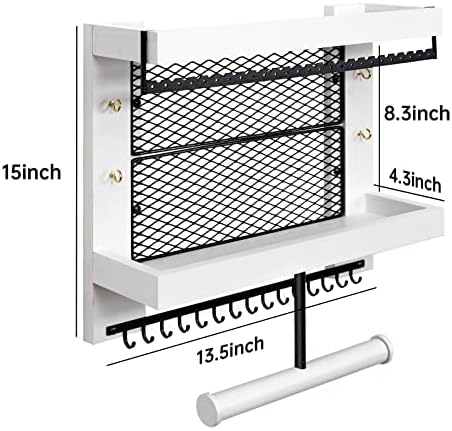 Pinzoveco Hanging Jewelry Organizer Wall Mounted With Wall Jewelry Organizer Holder For Necklaces Bracelet Earrings Ring (White) - Image 5