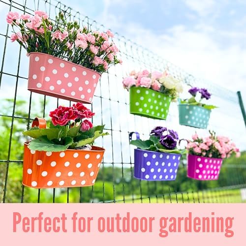 LaLaGreen Outdoor Rail Planter (11.2 in, 6 Pack) Polka Dot Metal Herb Pots - Image 3