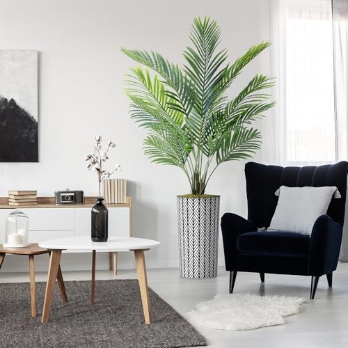 Artificial Tree in Black and White Geometric Planter, Fake Areca Tropical Palm Silk Tree for Indoor and Outdoor Home Decoration - 66" Overall Tall (Plant Pot Plus Tree) by SIGNWIN