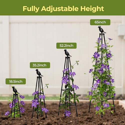 4 Pack Garden Trellis for Climbing Plants Outdoors,65" Tall Cucumber Trellis Garden Obelisk Trellis Rustproof Plants Support with Adjustable Heights for Indoor Potted Plants, Vines, Vegetables - Image 3