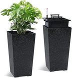 Self-Watering Tall Planters Set of 2, 22.5 Inch Large Indoor Outdoor Flower Pots with Water Level Monitor & Drainage, Modern High Front Porch Planters for Patio Home Decor, Black by Unknown