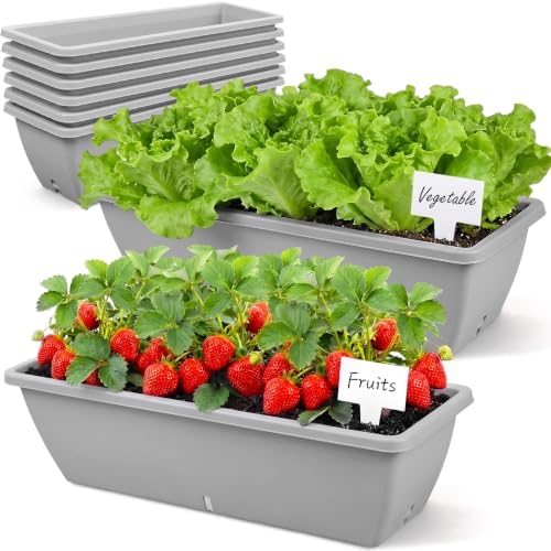 8 Pcs 24 Inch Plastic Window Boxes Planters, Light Gray by RimCereal