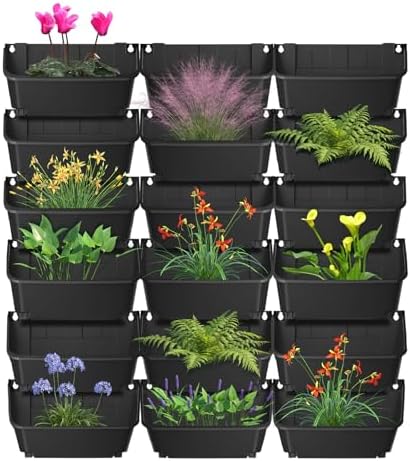 18 Hanging Vertical Wall Planter, Outdoor/Indoor Vertical Garden Planter with Automatic Drip Mechanism and Buckle Fixation Pot Balcony Plant Vegetable Fruit Herb Hanging Pocket (Black) by Unknown