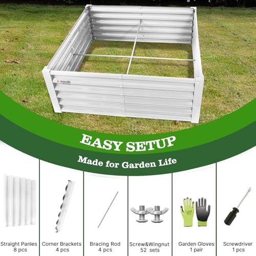 Anleolife 4x4x1.5ft Square Galvanized Raised Garden Bed, Antique White - Image 5