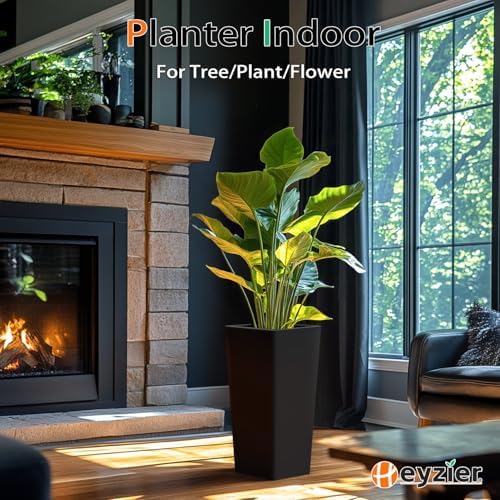 Heyzier Tall Planters for Outdoor Plants, Large Resin Flower Pots for Garden, Front Porch, Patio, Indoor - Set of 2 (Black, 32 inch - 2 Pack) - Image 5