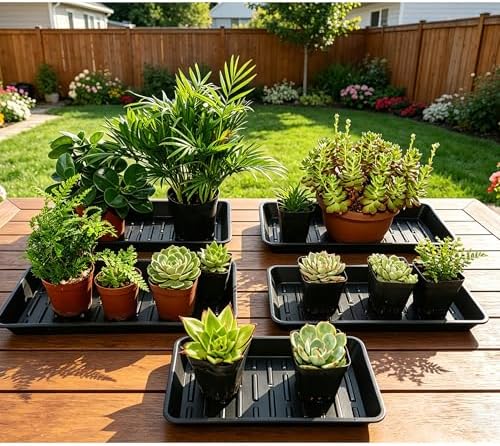 4 Pack Plastic Plant Tray Saucer Rectangular 17 18 Inch, Planter Trays Saucers for Indoor Outdoor, Plant Water Drip Trays, Windowsill, 7.7 x 17.5 Inches, Black - Image 7