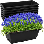 8pcs Window Box Planter,17 Inches Flower Window Boxes,Rectangle Planters Box with Drainage Holes and Trays, Plastic Vegetable Planters for Windowsill Patio Garden Home Decor Porch Yard (Black) by Hananojia