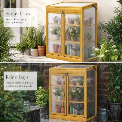 LAZZO Wooden Cold Frame Greenhouses for Outdoors, 2-Tier Garden Cabinet - Image 5