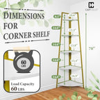 CAPHAUS 5-Tier Corner Shelf Stand, Tall Display Shelves, Ladder Corner Wood Storage Plant Bookshelf with Metal Frame, Versatile Shelving Unit Bookcase for Home Office Space, Gold - Image 2