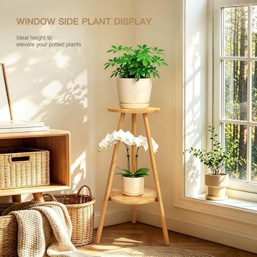 Jotsport Bamboo 2-Tier Plant Stand, 2-in-1 Convertible Flower Pot Holder - Image 3