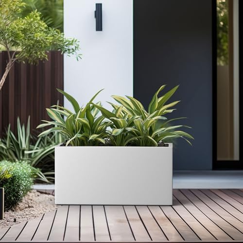 Kante Modern Rectangular White Concrete Planter 23.6" L 11.8" H 10.2" W - Image 4