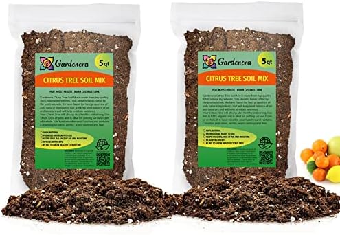 GARDENERA Citrus Tree Potting Soil Mix - 10 Quart - Special Blend for Indoor Oranges, Lemons, Limes and More - (2 Bags of 5 Quart) by Gardenera
