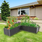 Anleolife 74x74x18in L-Shaped Galvanized Raised Garden Bed, Quartz Grey - Image 5