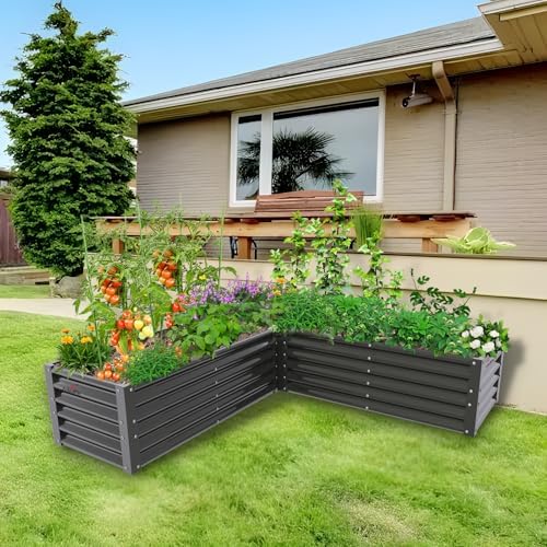 Anleolife 4-Bed 74x74x18in L-Shaped Raised Garden Beds, Quartz Grey - Image 5