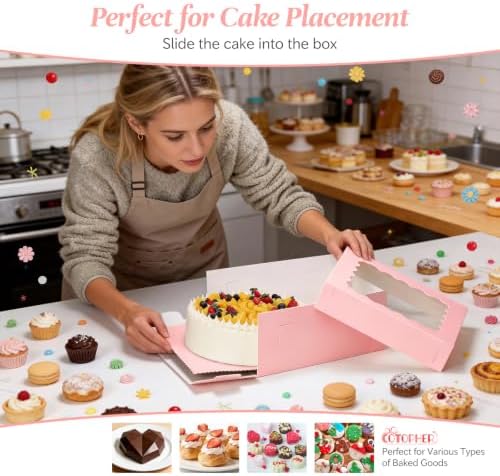 COTOPHER 14x14x6 In Sheet Cake Boxes, 16pcs Pink Bakery Boxes with Window - Image 4