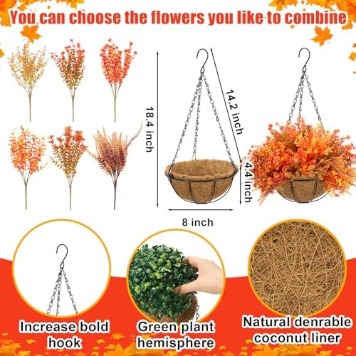 Thiccywoov 2 Set Fall Artificial Hang Flower with Basket,Violets Camellia - Image 3