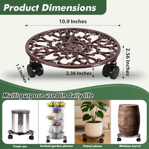 2 Pack 11 In Rolling Plant Stand with Wheels Metal Plant Caddy with Wheels - Image 4
