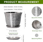Ceramic Planter, 12 Inch Pots for Plants Indoor, Silver - Image 2