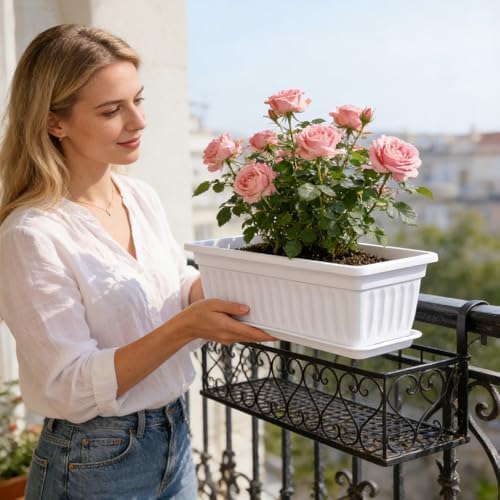 17.32" Window Boxes Planter Thickened Rectangular Pots with Saucers Drainage Holes Vegetable Planter Windowsill Planters Box for Indoor and Outdoor Gardening (Saffron, One Size) - Image 3