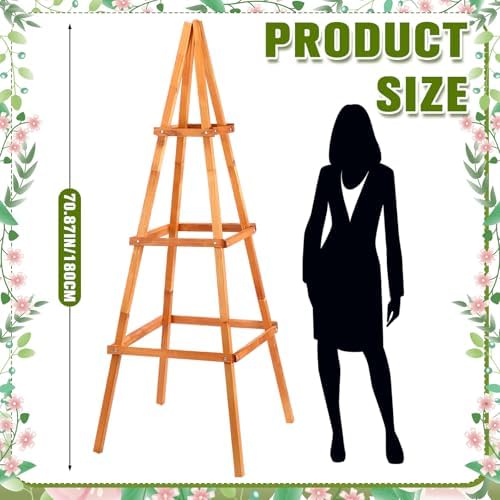 Wonderjune 70.8in Tall Wooden Obelisk Trellis Outdoor Garden Trellises Easy Assembly Climbing Plant Support for Climbing Plants Porch Balcony Backyard Flowers Trailing Vegetables - Image 2