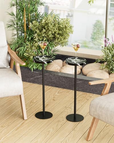 Round Drink Table Set 2, Small Pedestal Side Table, Black Marble - Image 2