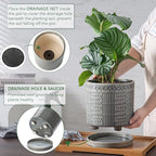 Indoor-Outdoor Ceramic Plant Pots: 8 Inch Flower Pots with Drainage Hole & Saucer - Decorative Ceramic Pots for Plants Herbs Succulents - Home Garden Patio Lawn Use - Image 3