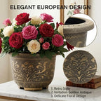 2 Pack 17 inch Large Plant Pots, Big Flower Pots Outdoor Large, Round Plastic Flower Pots with Drainage Holes, Heavy Duty Bronze Style Decorative Planters for House - Image 4